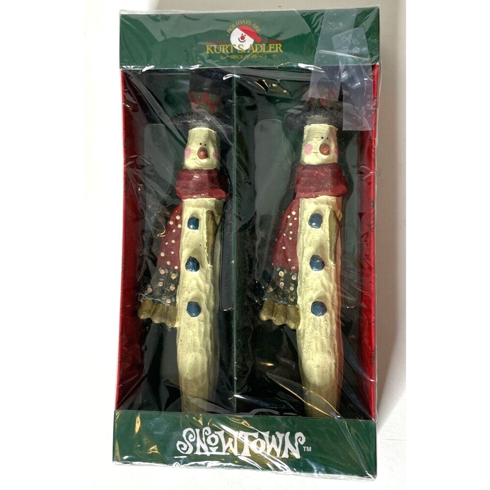 KURT ADLER Snowtown Snowman Tapers Candles 12" Vintage NIB New Scarf Hat